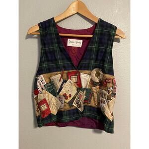 VTG Sharon Young Vest Womens Medium Green Plaid Teacher School Artsy 90s READ